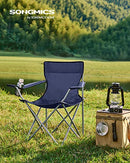 Folding Camping Chairs, Set of 2 Outdoor Chair, with Armrests, Cup Holder, Portable, 120 kg Capacity, for Camping, Garden, Fishing, Beach, Balcony, Dark Blue GCB01IN
