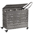 Handwoven Laundry Basket with Lid, Rattan-Style Laundry Hamper with 3 Separate Compartments, Handles, Removable Liner Bags, for Living Room, Bathroom, Laundry Room, Grey LCB083G02