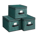 Storage Boxes with Lid, Set of 3, Folding Boxes with Labels for Christmas, Fabric Boxes with Snowflakes Pattern for Closet, 30 x 40 x 25 cm, Green RFB003G02