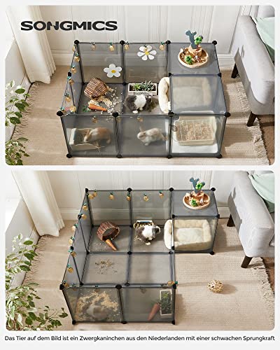 Pet Playpen, Guinea Pig Run and Cage with Floor, Indoor DIY Transparent Plastic Enclosure for Hamsters, Rabbits, Hedgehogs, Small Animal Exercise Habitat, Grey LPC002G01