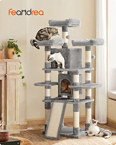 FEANDREA Cat Tree, Large Cat Tower, 172 cm, Light Grey PCT18W