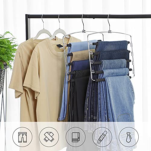 Trousers Hangers, Set of 3 Space-Saving Multi-Bar Metal Pants Hangers, Stable with Non-Slip Padding, Swing Bars for 5 Jeans Each, Suit Pants, Scarves, Ties CRI041BK