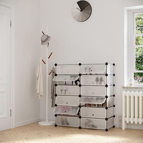 Interlocking Shoe Rack, Rectangular Storage Organiser, 12-Slot Modular DIY Storage Shelf Unit, 40 x 30 x 17 cm for Each Slot, Metal Wire Wardrobe, White LPC26W