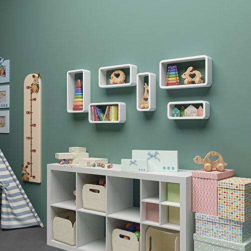 Wall, Set of 3 Floating Shelves, Cube Storage Organisers, Each Holds up to 15 kg, 44, 39, 34 cm, White LWS97W, 34 x 10 x 14.5 cm