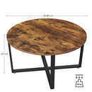 Runder Couchtisch, Cocktailtisch im Industriestil, stabiler Metallrahmen, einfach zu montieren, für Wohnzimmer, Schlafzimmer, Rustikal braun und schwarz