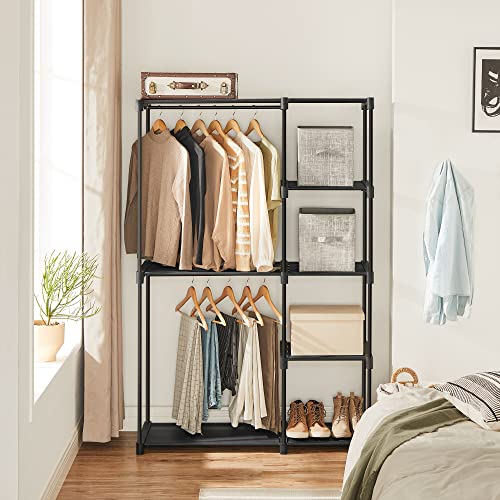 Freestanding Wardrobe, Foldable Closet, Coat Rack with Clothes Rails, Clothes Rack, Open Storage Wardrobe, Storage Organiser, Cloakroom, Bedroom, Study 112 x 43 x 165 cm, Black RYG24BK