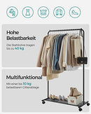Clothes Rack on Wheels, Single-Rail Metal Garment Rack, with Storage Shelf, Top Rail Holds up to 40 kg, Black HSR25BK