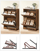 Schuhschrank mit 2 Flügeltüren, verstellbare und herausnehmbare Trennwand, für 12 Paar Damenschuhe oder 8 Herrenschuhe, für schmalen Eingang, 60 x 24 x 83.5 cm (L x B x H), Rustikales Braun LBC02BX