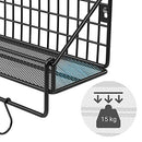 Industrial Metal Wall Shelves, Each Loads up to 15 kg, Pack of 2 Kitchen Shelves with 10 Hooks, for Bedroom Living Room, 30 x 12 x 13 cm, 40 x 12 x 13 cm, Black LFS02BK