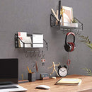 Industrial Metal Wall Shelves, Each Loads up to 15 kg, Pack of 2 Kitchen Shelves with 10 Hooks, for Bedroom Living Room, 30 x 12 x 13 cm, 40 x 12 x 13 cm, Black LFS02BK