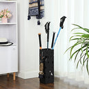 Metal Umbrella Stand, Square Umbrella Holder with Drip Tray and 4 Hooks, 15.5 x 15.5 x 49 cm, Black LUC49B