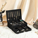 Jewellery Box, Jewellery Case, 2 Levels with a Drawer and Key, for Rings Watches Necklaces Earrings, Black JBC156B01