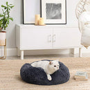 FEANDREA Dog Bed, Donut Cat Bed, Fluffy Calming Pet Bed with Removable, Washable Cover, Soft Long Plush, 50 cm, Dark Grey
