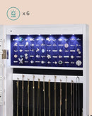 Frameless Mirrored Jewellery Cabinet Armoire, 6 LEDs Jewellery Organiser Wall Hanging or Door Mounted, Large Capacity with 2 Drawers, White JJC99WT
