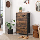 Chest of Drawers, Fabric 5-Drawer Storage Organiser Unit, Wooden Front and Top, Industrial Style Dresser Unit, for Living Room, Hallway, Nursery, Rustic Brown and Black LGS45H