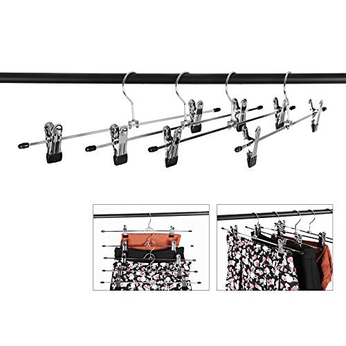 Hosenbügel aus Metall, 20er-Pack, rutschfeste Rockbügel mit Clips für Hosensocken, 31 cm lang, robust, verchromt, Silber und Schwarz,Kleiderbügel