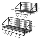 Industrial Metal Wall Shelves, Each Loads up to 15 kg, Pack of 2 Kitchen Shelves with 10 Hooks, for Bedroom Living Room, 30 x 12 x 13 cm, 40 x 12 x 13 cm, Black LFS02BK