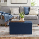 Storage Ottoman Bench, Chest with Lid, Foldable Seat, Bedroom, Hallway, Space-saving, 80L Capacity, Hold up to 300 kg, Padded, Dark Blue LSF47IN