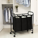 Rolling Laundry Sorter, Laundry Basket with 3 Removable Bags, Laundry Trolley, Toy Organiser on Wheels, Sturdy, 3 x 44L, Black LSF003B