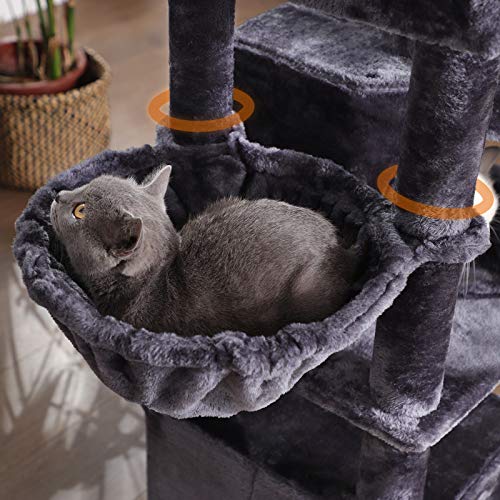 FEANDREA Large Cat Tree with 3 Cat Caves, 164 cm Cat Tower, Smoky Grey PCT98G