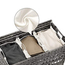 Handwoven Laundry Basket with Lid, Rattan-Style Laundry Hamper with 3 Separate Compartments, Handles, Removable Liner Bags, for Living Room, Bathroom, Laundry Room, Grey LCB083G02