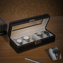Watch Box with 5 Compartments, Glass Lid, Watch Box with Soft Velvet Lining, Display and Storage of Watches, with Lock and Keys, JWB05B