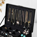 Jewellery Box, Jewellery Case, 2 Levels with a Drawer and Key, for Rings Watches Necklaces Earrings, Black JBC156B01