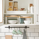 Spice Rack, Set of 2 Cupboard Shelf Organiser, Expandable Kitchen Shelf Organiser, Stackable Spice Holder, Metal and Bamboo, White and Natural KCS02NW