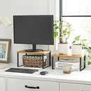 Spice Rack, Set of 2 Cupboard Shelf Organiser, Expandable Kitchen Shelf Organiser, Stackable Spice Holder, Metal and Bamboo, Black and Natural KCS02NB