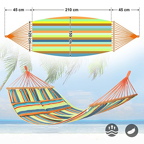 Hammock with 2 Pillows, Portable Double Hammock, Load Capacity 300 kg, 210 x 150 cm, for Backpacking, Camping, Hiking, Yard, Garden GDC22Q