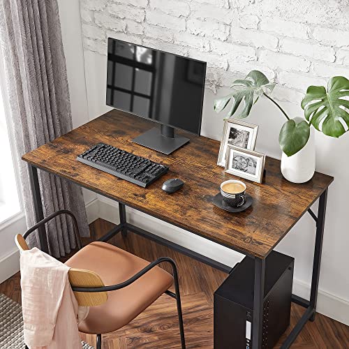 Schreibtisch, Computertisch, kleiner Bürotisch, 120 x 60 x 75 cm, Arbeitszimmer, Home Office, einfache Montage, Stahl, Industriedesign, rustikal braun und schwarz LWD039B01
