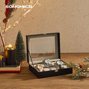 Watch Box with 10 Slots, Watch Case with Glass Lid, Watch Display Box with Removable Watch Pillows, Metal Clasp, Gift Idea, Black Synthetic Leather, Grey Lining JWB010BK