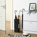 Metal Umbrella Stand, Square Umbrella Holder with Drip Tray and 4 Hooks, 15.5 x 15.5 x 49 cm, Black LUC49B