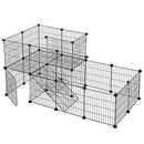 Guinea Pigs Cage, Metal Mesh Pet Playpen with Door, Customisable Fence for Small Animal, Rabbit, for Indoor Use, with Rubber Mallet, 143 x 73 x 71 cm Black LPI06H