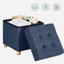 Storage Ottoman, Padded Folding Bench, Chest with Lid, Solid Wood Feet, Space-Saving, Holds up to 300 kg, Navy Blue LSF14IN
