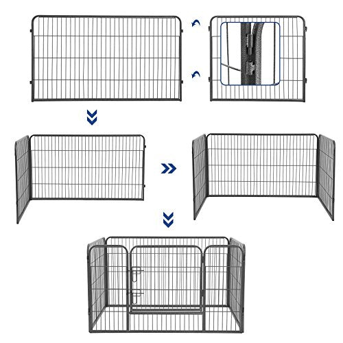 FEANDREA Puppy Playpen Heavy Duty Play Whelping Pen 4 Parts Grey 122 x 70 x 80 cm PPK74G