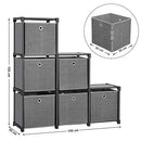 Ladder Storage Unit, 6 Cubes with 6 Storage Boxes, DIY Closet Organiser, Multifunctional with Modular Design, Sturdy Metal Frame, Includes Rubber Mallet, 105 x 30 x 105 cm, Black LSN66BK
