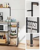 Küchenregal, Stehendes Regal mit Metallkorb, Bäckerregal mit 6 S-Haken und Einlegeböden, Mikrowellenregal, Gewürzregal, für Töpfe und Pfannen, Industriedesign, Eiche Braun/Schwarz KKS035B50