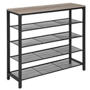 Schuh-Regal, Schuh-Aufbewahrungs-Organisator mit 4 Mesh-Regale und große Oberfläche für Taschen, Schuh-Regal für Eingang, Flur, Schrank, Stahlrahmen, Industrie, Greige und Schwarz LBS015B02