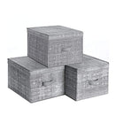 Set of 3 Foldable Storage Boxes with Lids, Fabric Cubes with Label Holders, Storage Bins Organiser, 30 x 40 x 25 cm, Heather Grey RYFB03LG