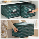 Storage Boxes with Lid, Set of 3, Folding Boxes with Labels for Christmas, Fabric Boxes with Snowflakes Pattern for Closet, 30 x 40 x 25 cm, Green RFB003G02