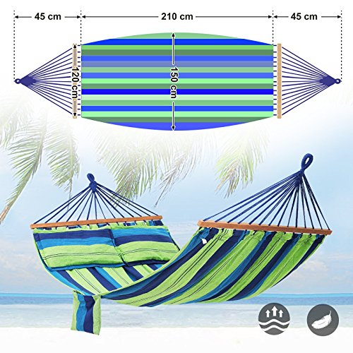 Hammock with 2 Pillows, Portable Double Hammock, Load Capacity 300 kg, 210 x 150 cm, for Backpacking, Camping, Hiking, Yard, Garden GDC22L