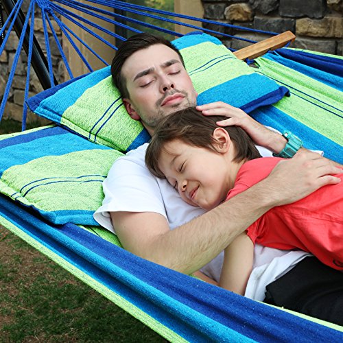 Hammock with 2 Pillows, Portable Double Hammock, Load Capacity 300 kg, 210 x 150 cm, for Backpacking, Camping, Hiking, Yard, Garden GDC22L