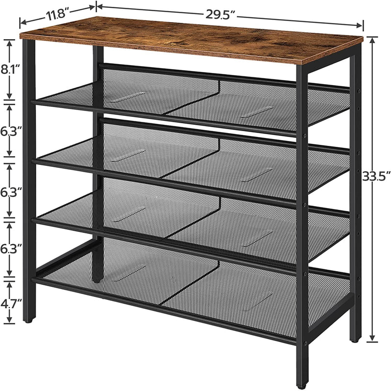 Schuhregal, verstellbar, flach und neigbar, Schuhschrank mit 5 Ebenen, langlebig und stabil für Eingangsbereich, Flur, Schrank, Schlafsaal