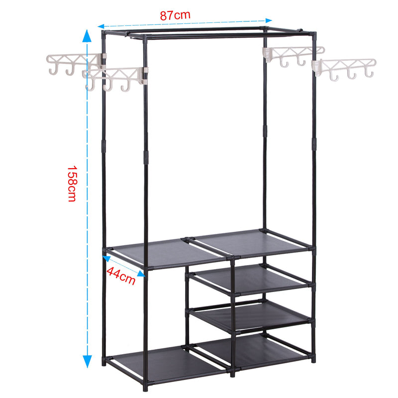 Schwarzer Kleiderständer, Bodenstehend, Kleidung zum Aufhängen, Aufbewahrungsregal, Kleiderschrank, Kleiderhalter, Organizer, Schlafzimmermöbel